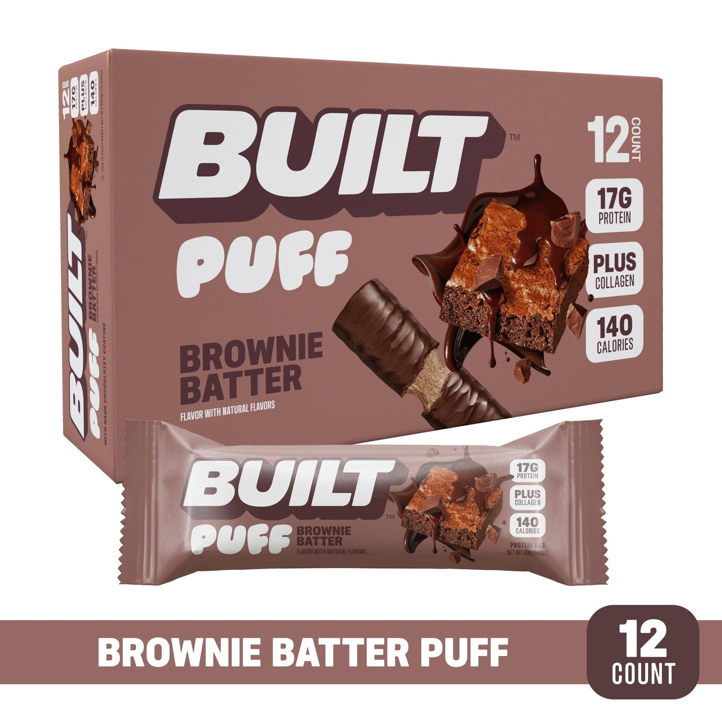 BUILT Puff Protein Bars, Brownie Batter, 12ct Box