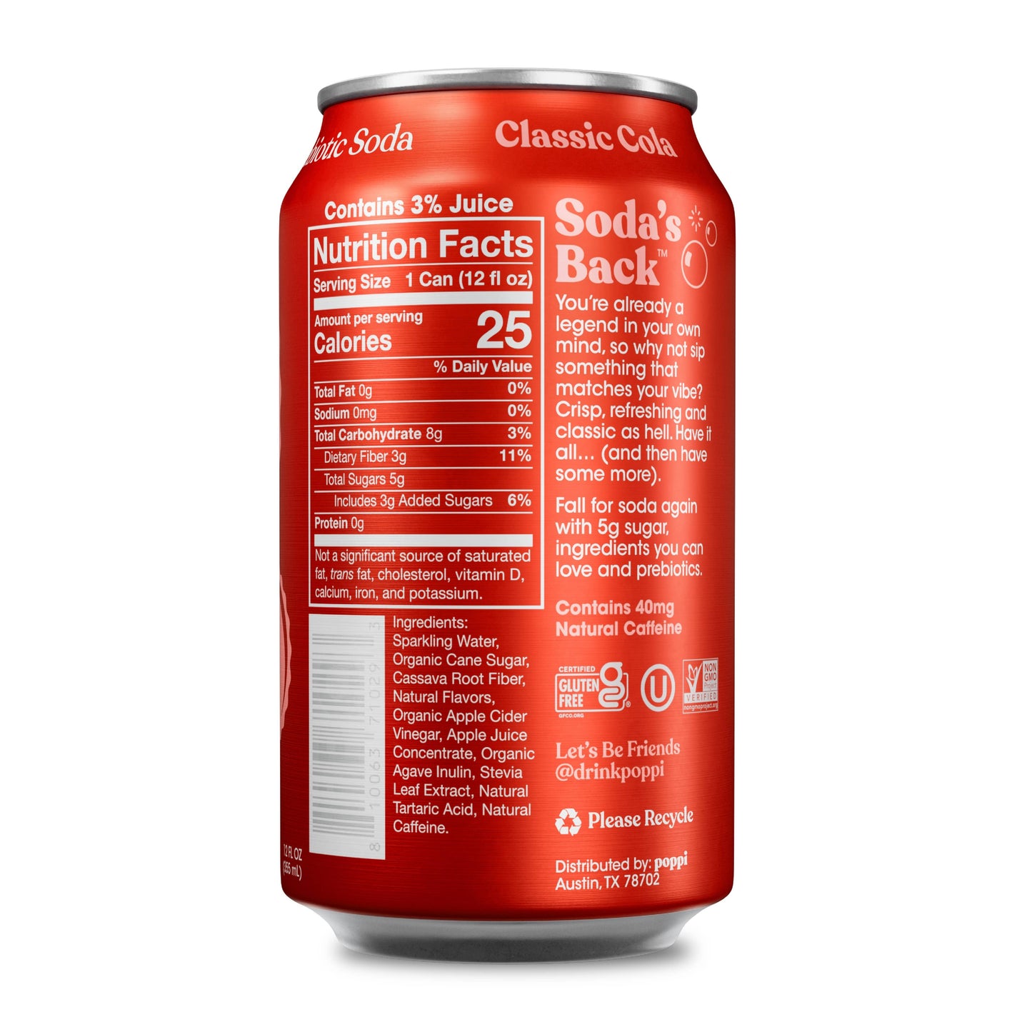 Poppi Prebiotic Soda, Classic Cola, 12oz