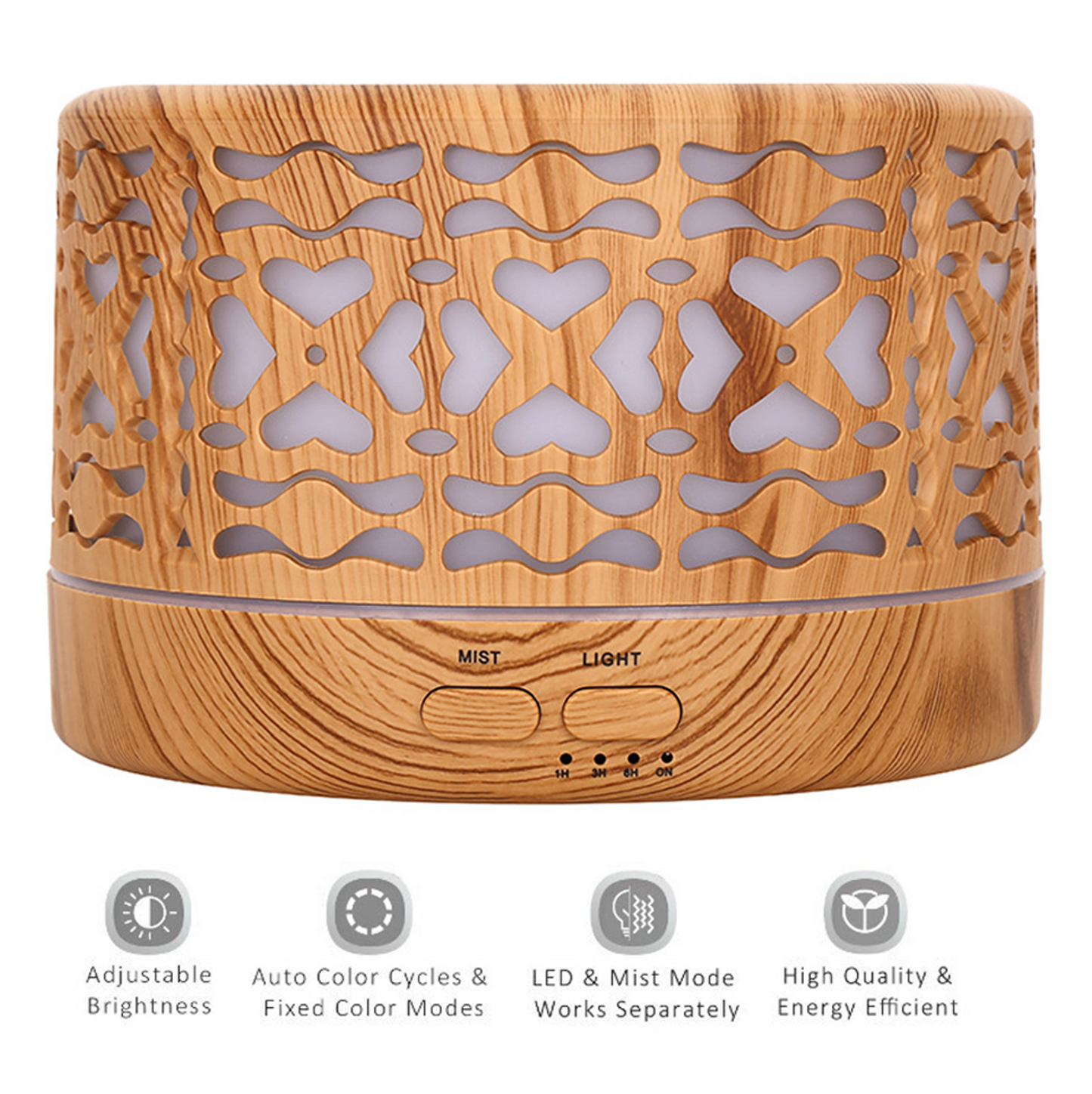 Designer 700ml Ultrasonic 5 in 1 Home Diffuser, Hearts: Dark Wood