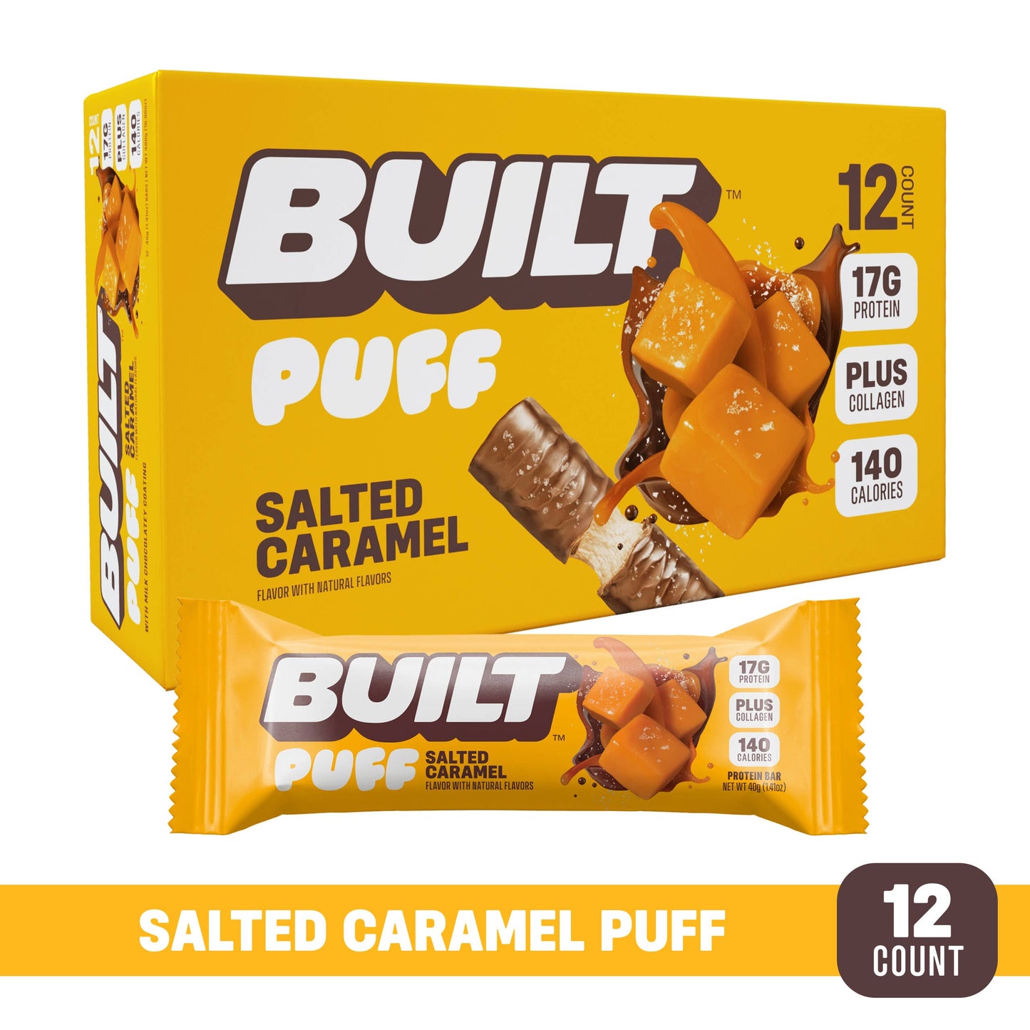 BUILT Puff Protein Bars, Salted Caramel, 12ct Box