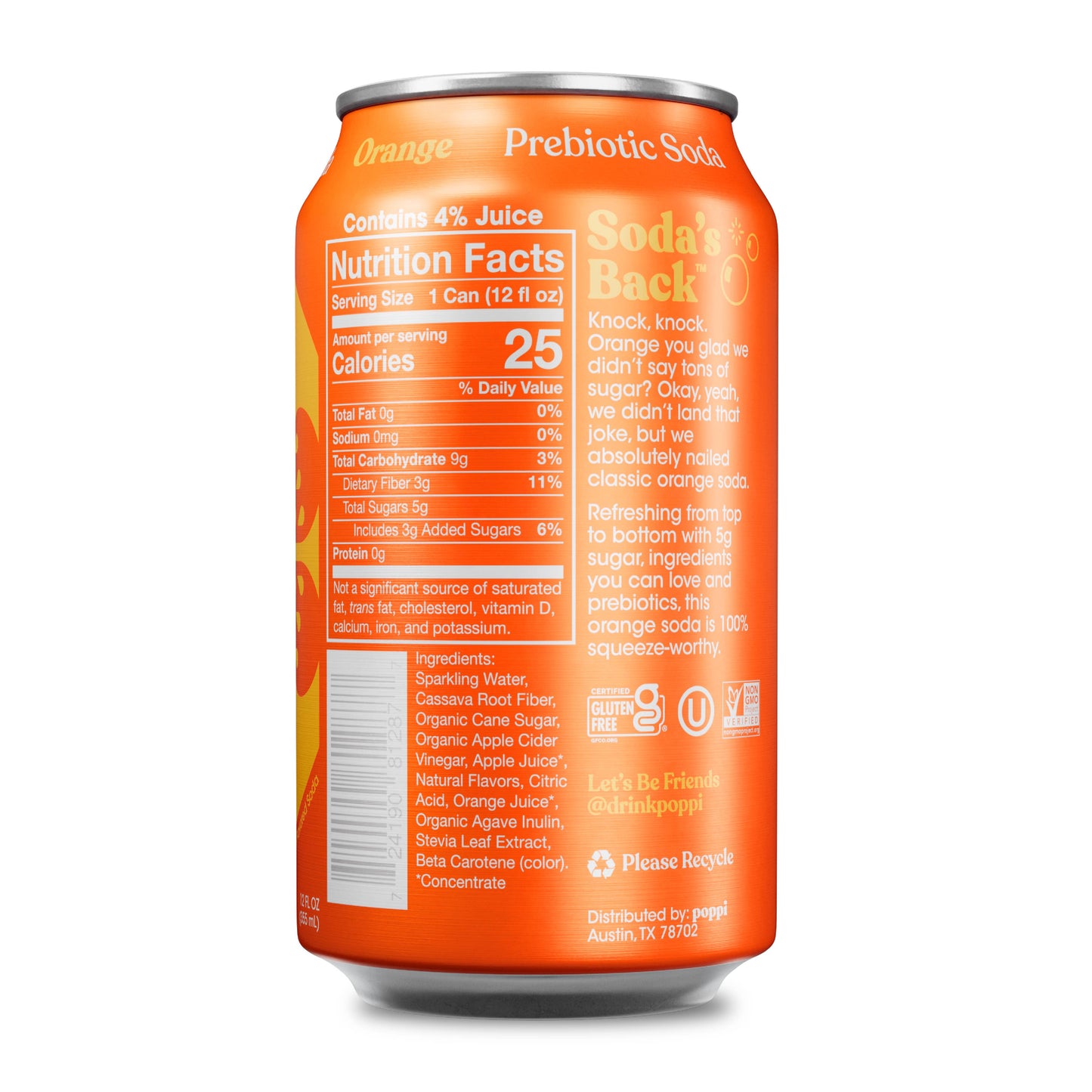 Poppi Prebiotic Soda, Orange, 12oz