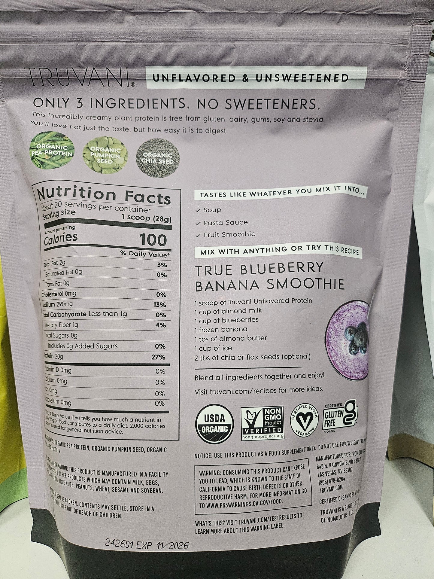 Truvani Plant Protein Powder Unfiltered 19.75 oz