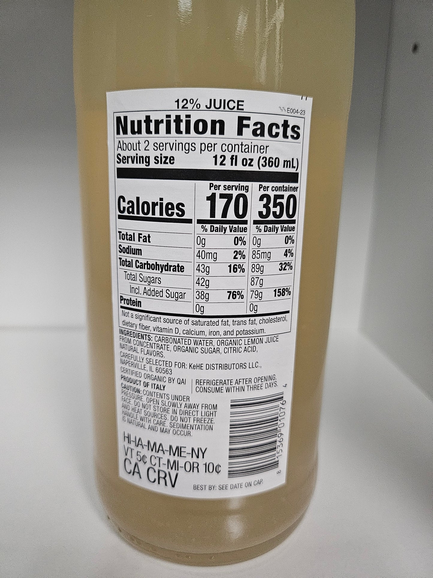 Cadia Sparkling Italian Soda Lemon Flavor