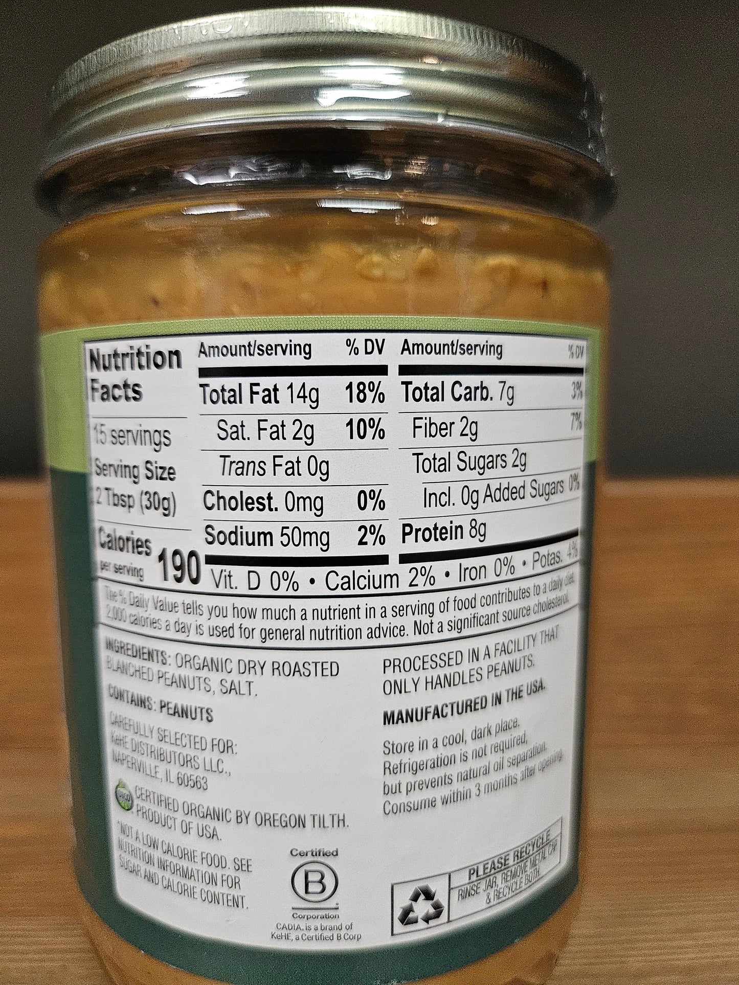 Cadia Organic Crunchy Peanut Butter