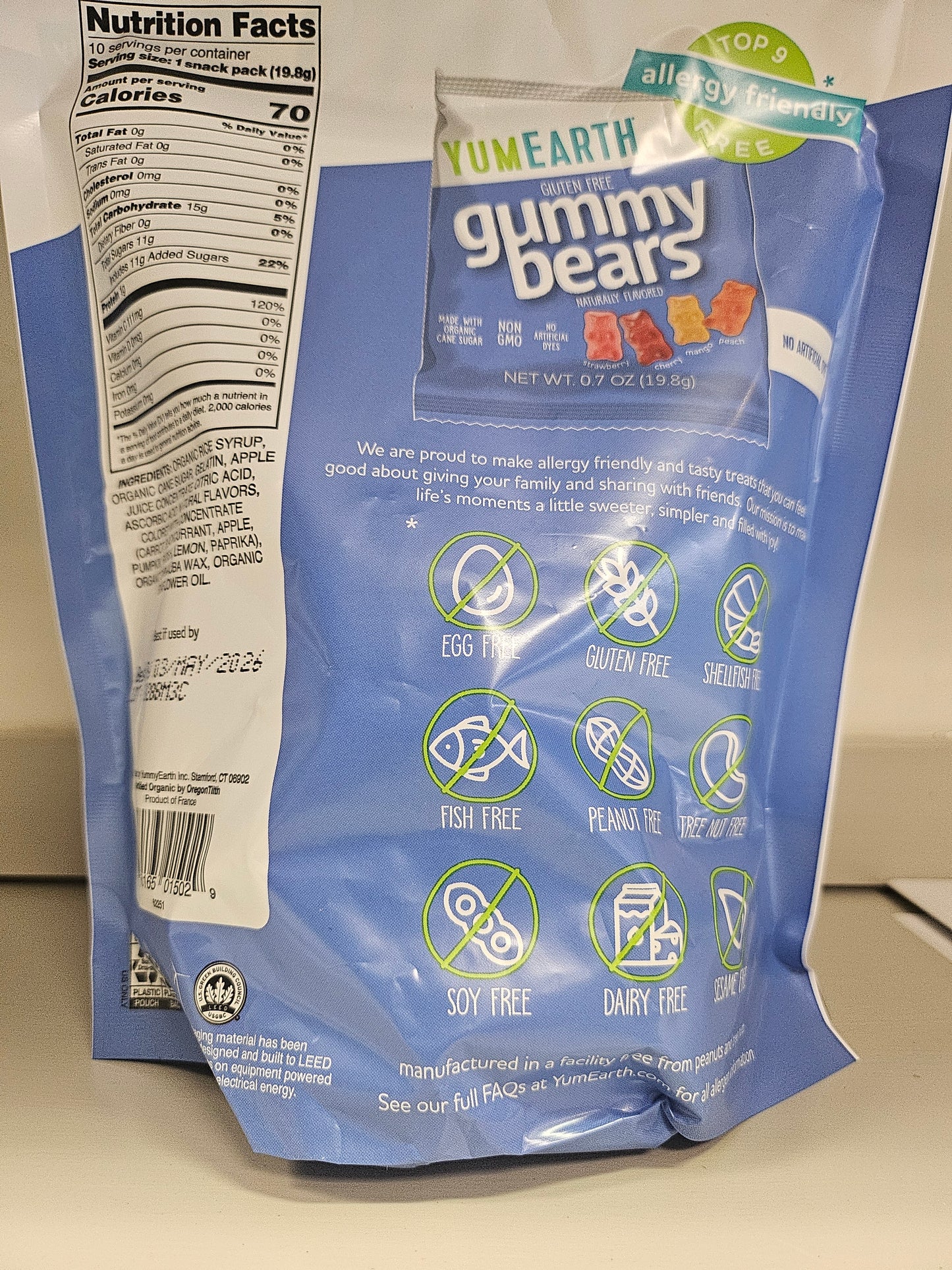 YUMEARTH Gluten Free Gummy Bears 10 pack