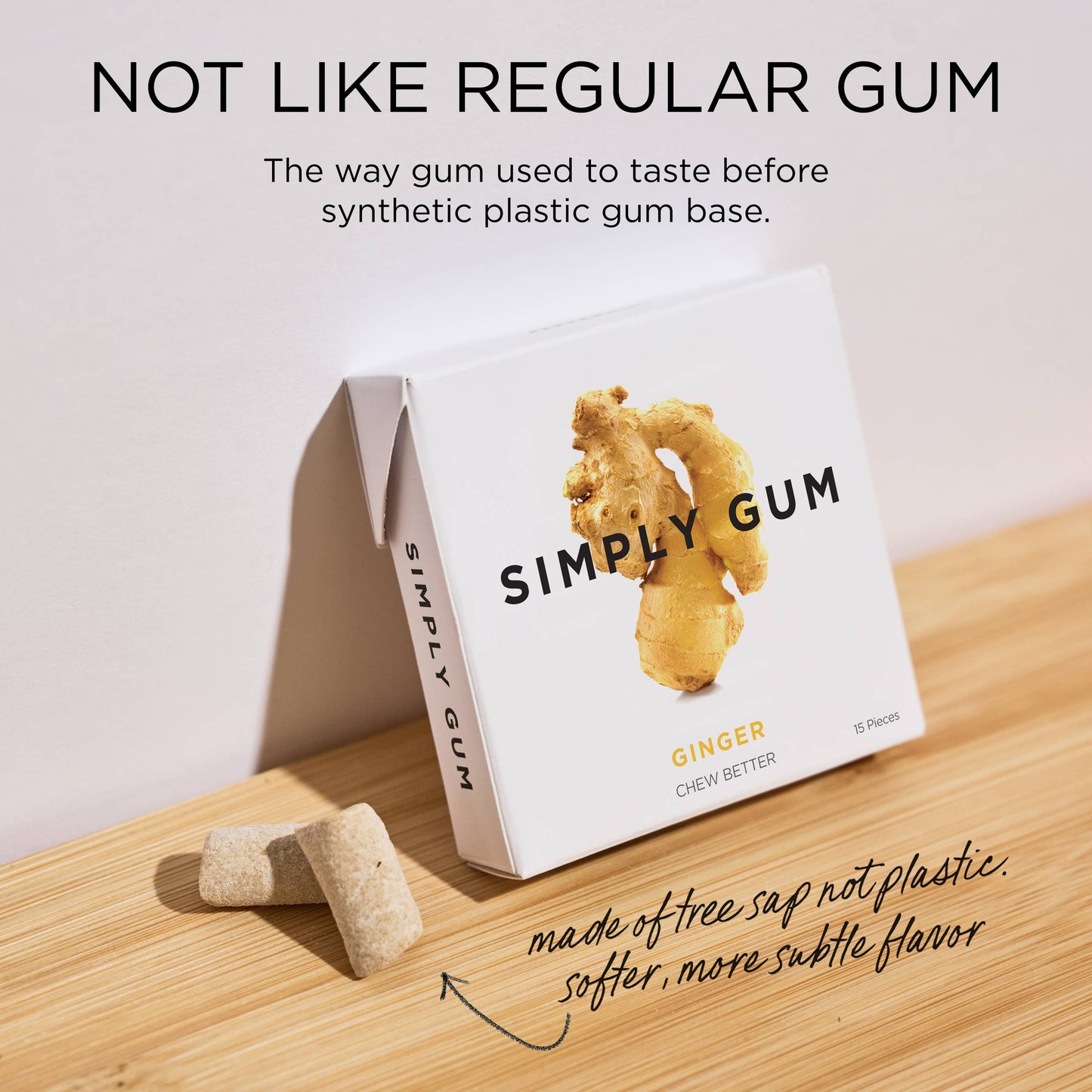 Ginger Chewing Gum - Natural + Plastic-Free | 12 Pack