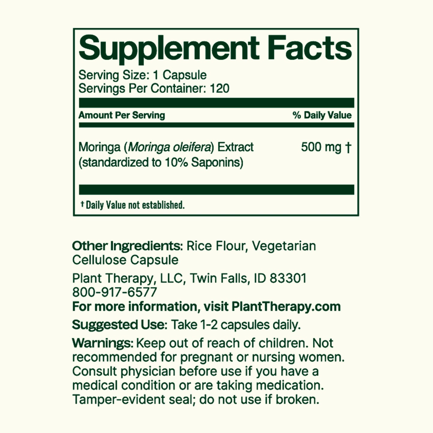 Moringa Herbal Supplement Capsules-120 Capsules