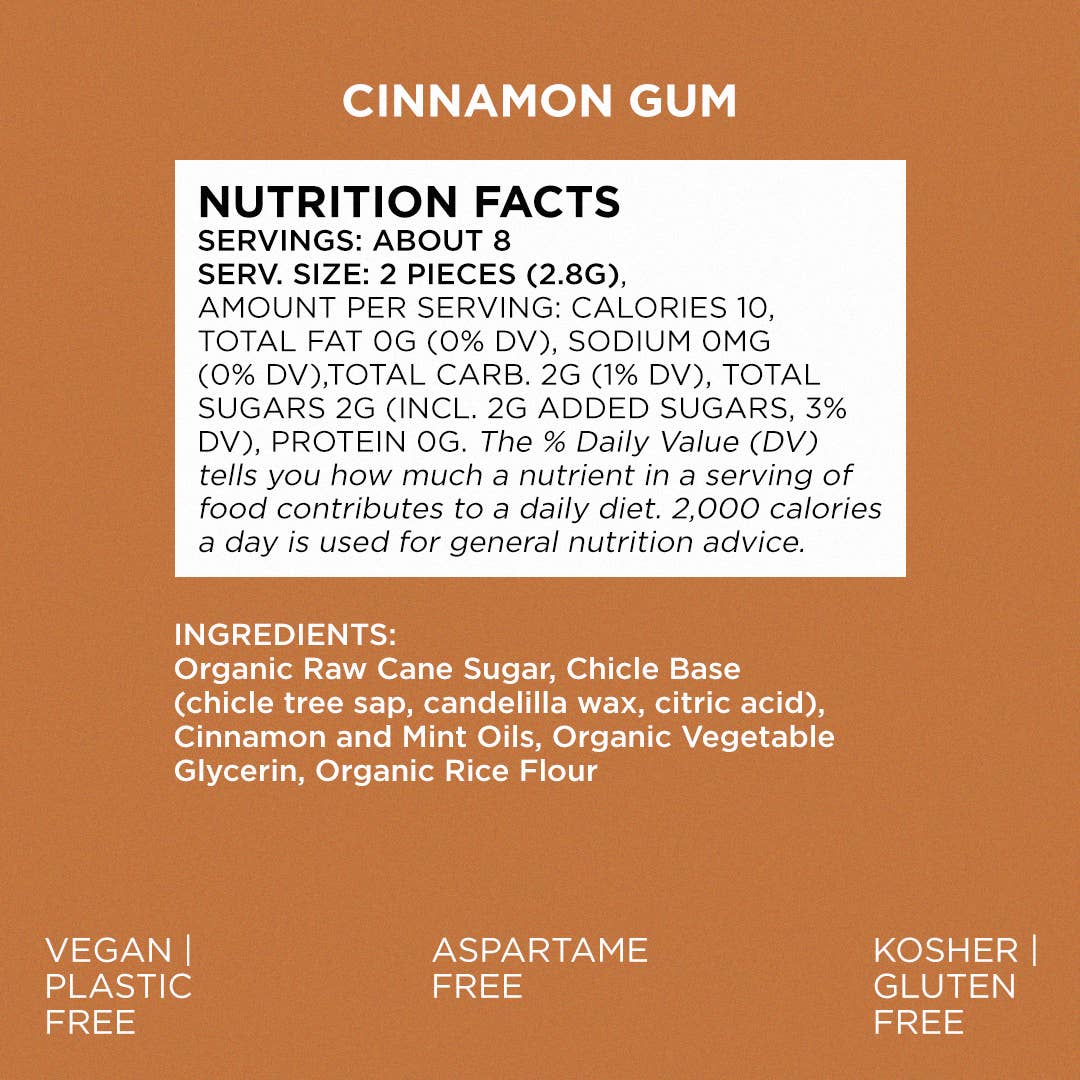 Cinnamon Chewing Gum - Natural + Plastic-Free | 12 Pack
