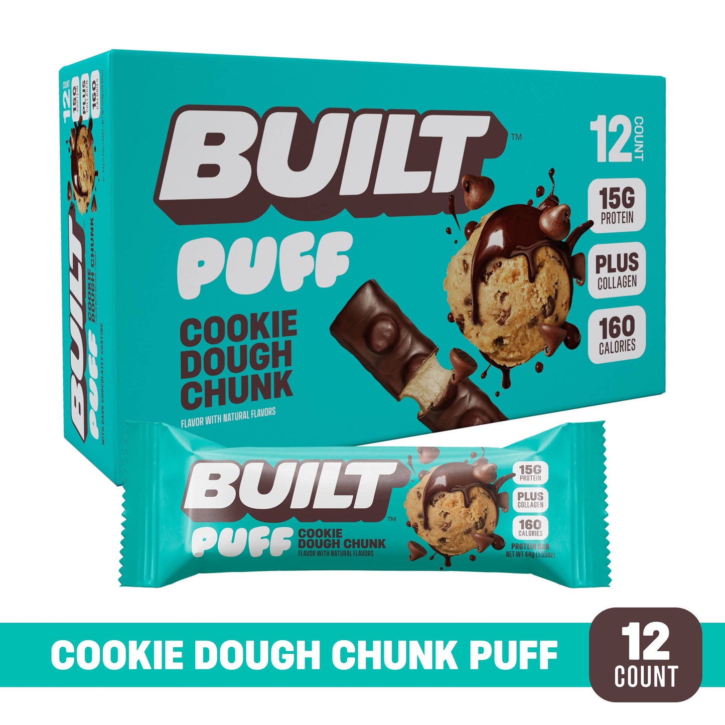 BUILT Puff Protein Bars, Cookie Dough Chunk, 12ct Box