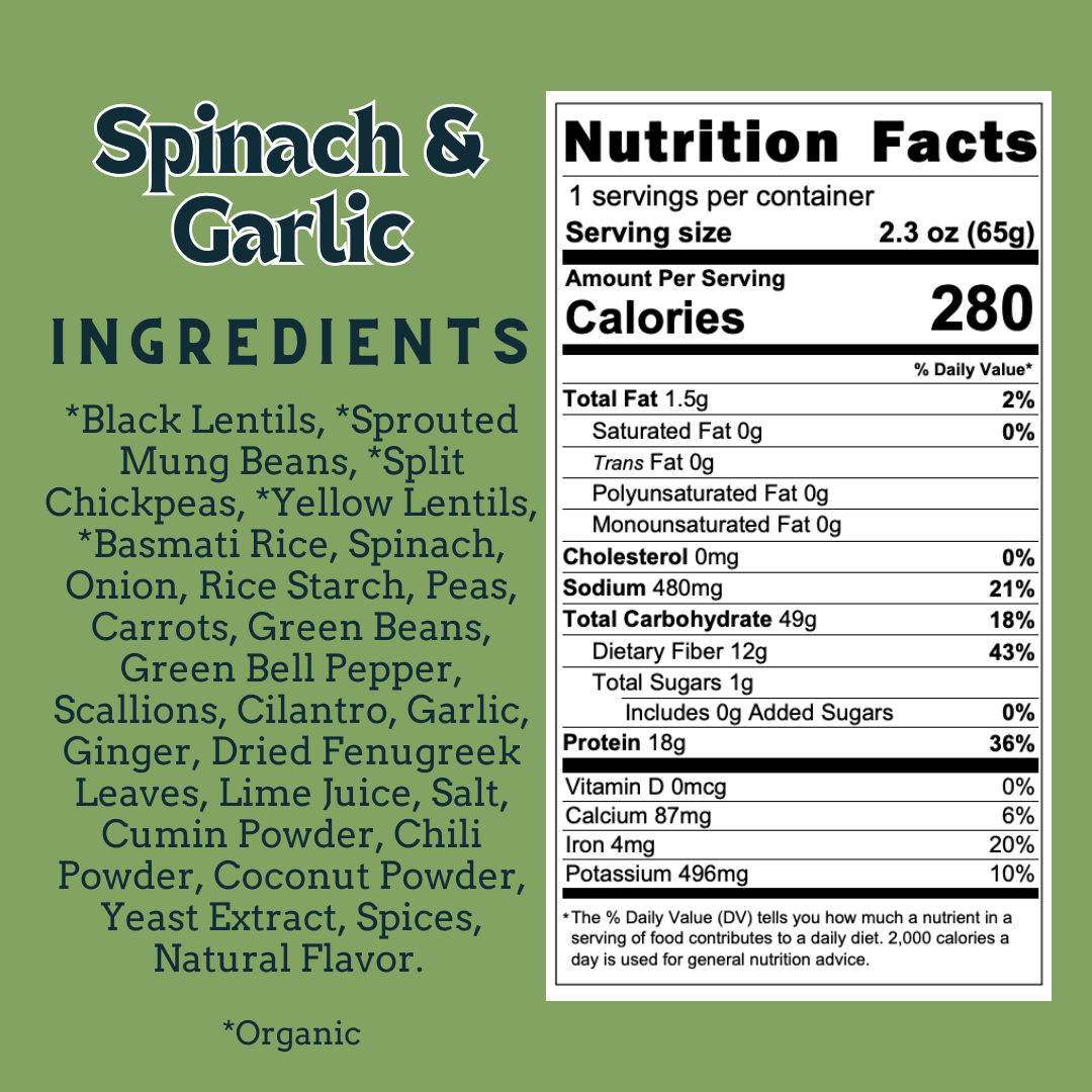 Spinach & Garlic - Sprouted Power Bowl - Vegan, Gluten-Free