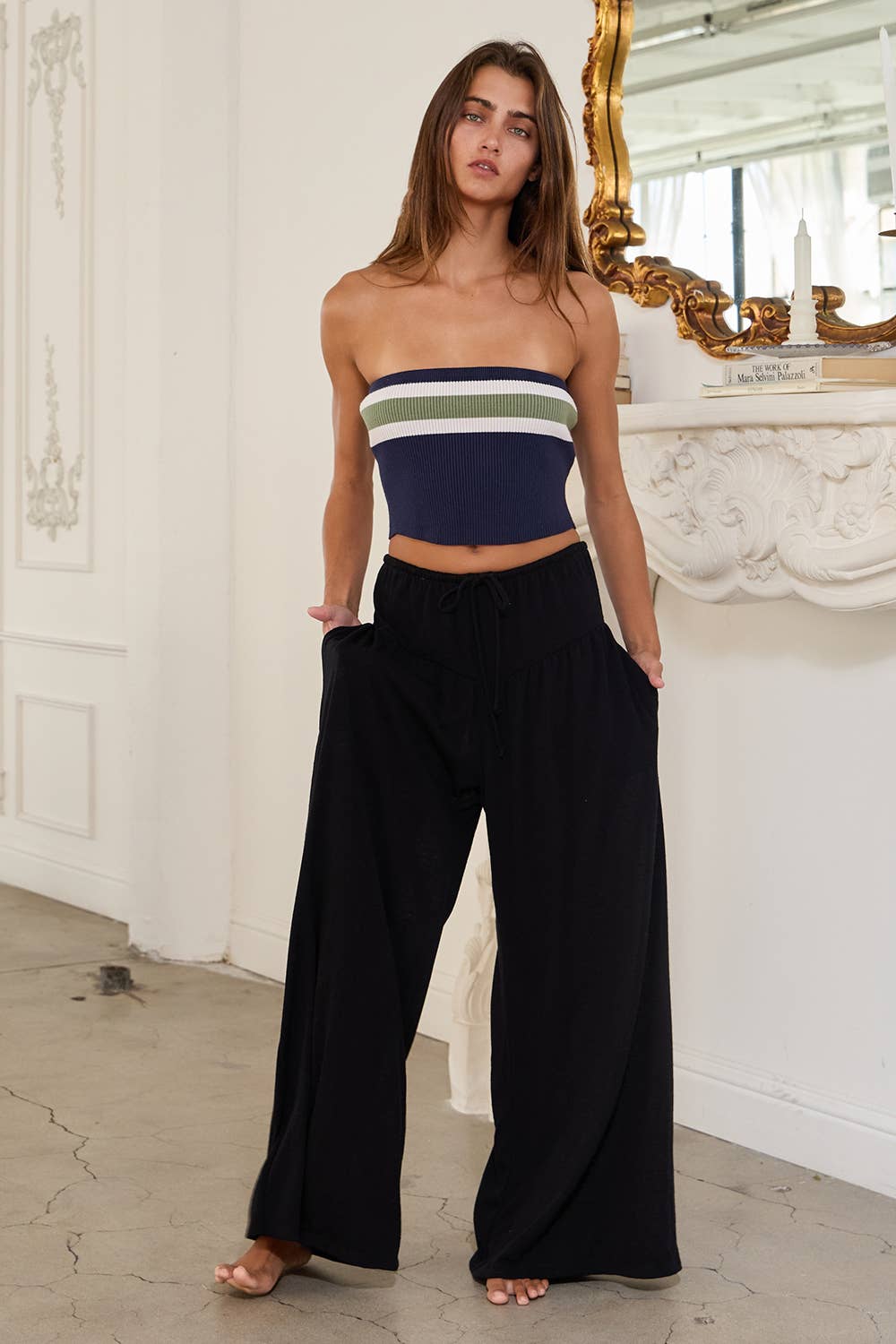 P5548-1 Wide Leg Flattering Drape Solid Pants: CAMEL / S-M-L (2-2-2)