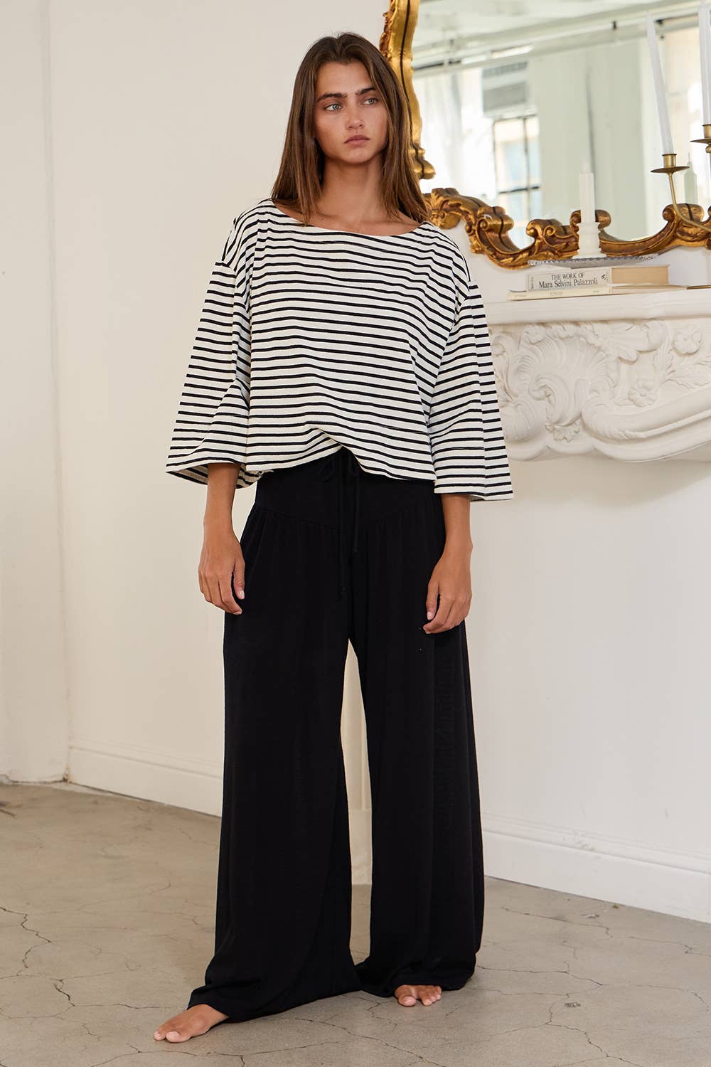 P5548-1 Wide Leg Flattering Drape Solid Pants: CAMEL / S-M-L (2-2-2)