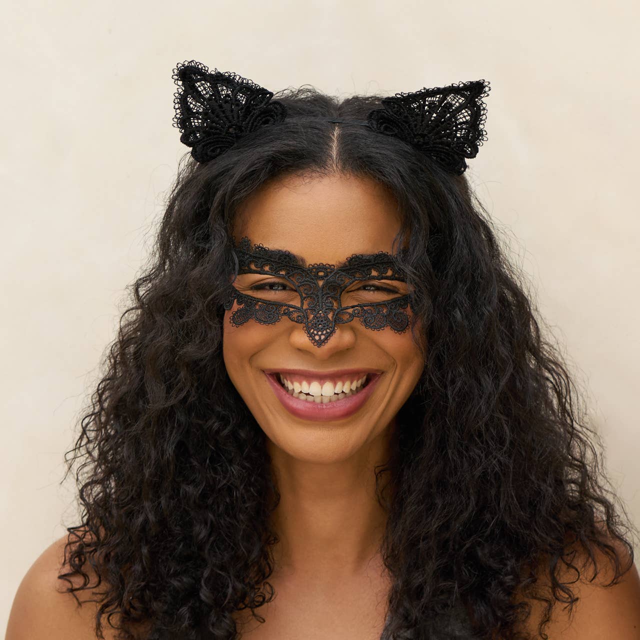 Lace Headband & Mask 2pc Set - Black Cat