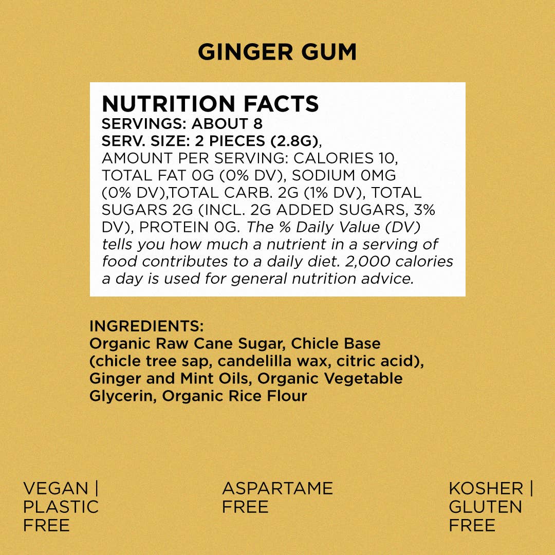 Ginger Chewing Gum - Natural + Plastic-Free | 12 Pack
