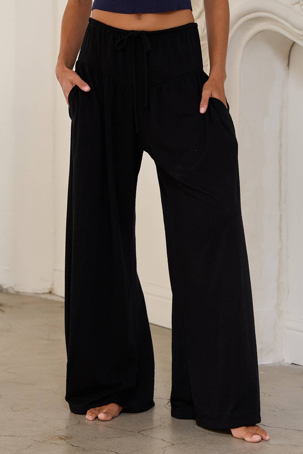 P5548-1 Wide Leg Flattering Drape Solid Pants: CAMEL / S-M-L (2-2-2)