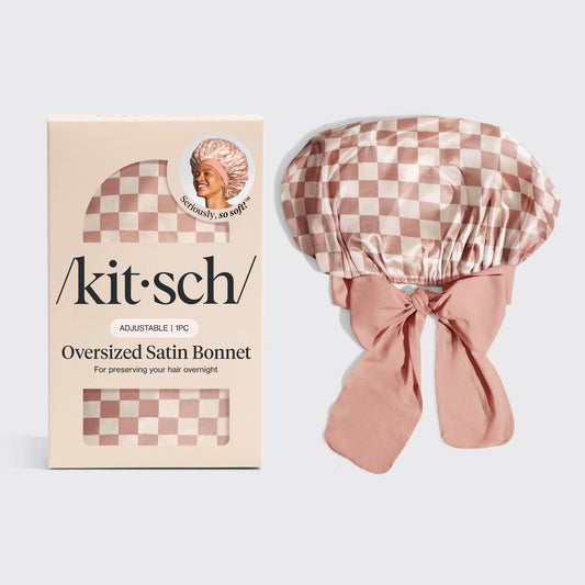 Oversized Satin Bonnet - Terracotta Checker