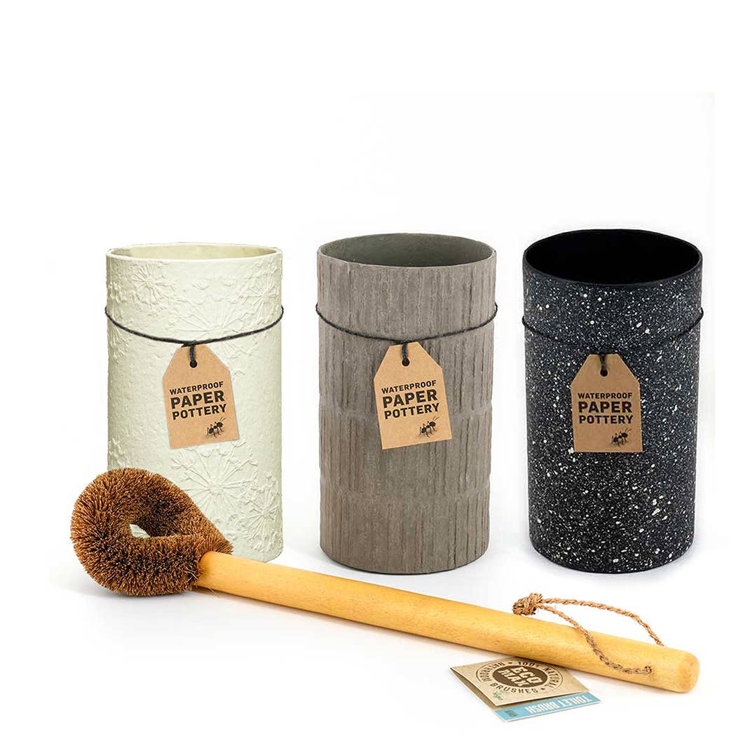 Natural Toilet Brush & Holders - 100% Plastic Free: Concrete Holder & Brush Set