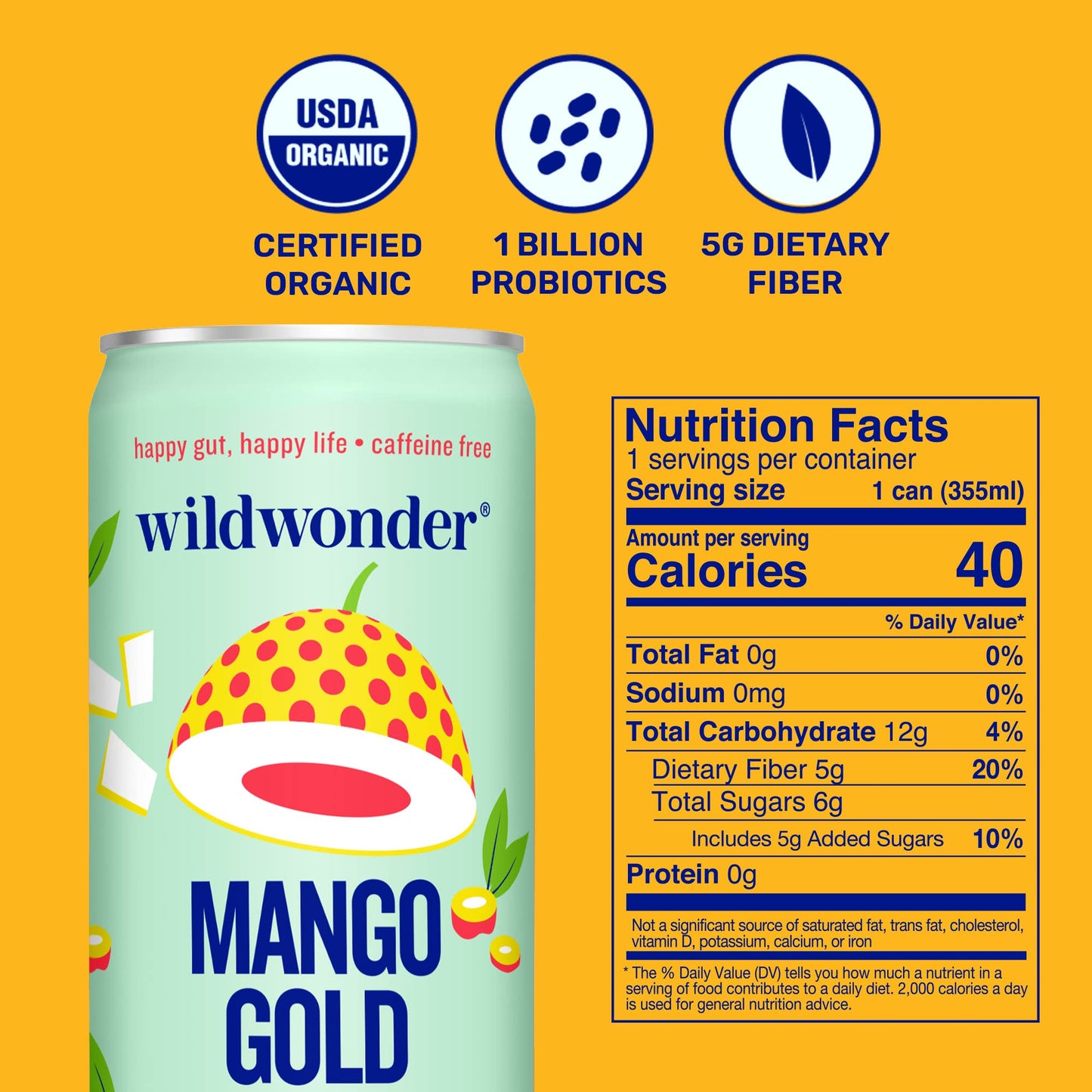 Mango Gold Sparkling Prebiotic + Probiotic Drink