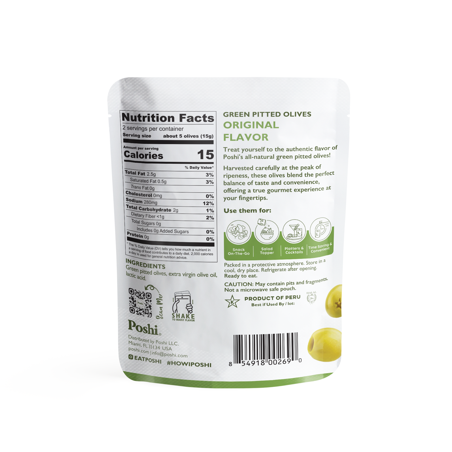 Poshi Olives - Premium Green Olives 1.1oz
