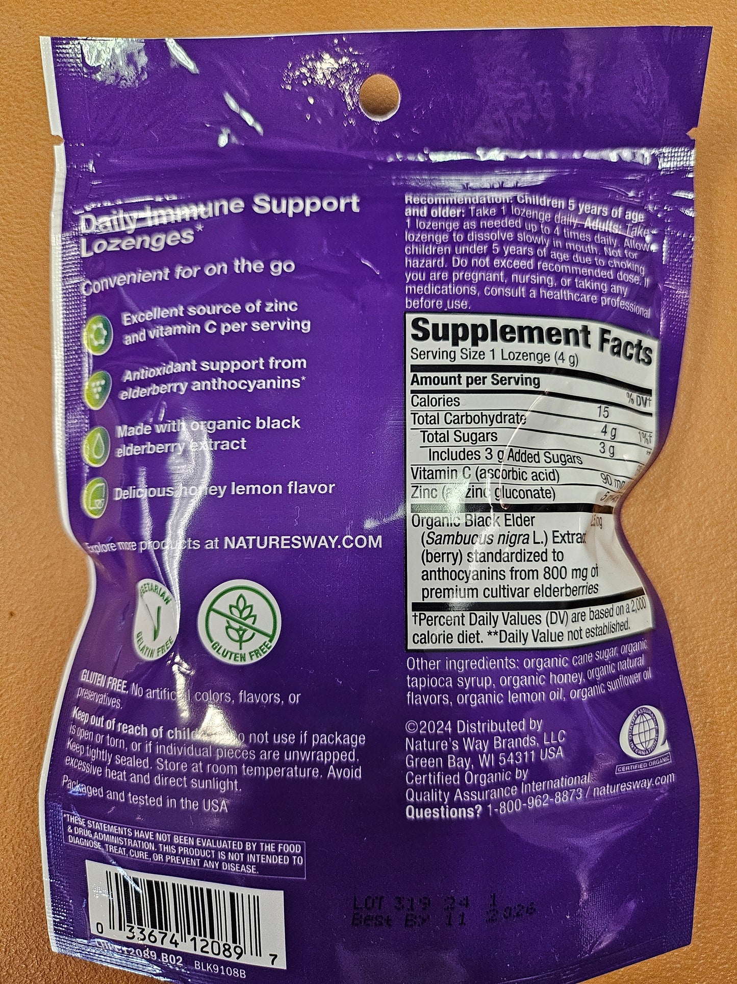 Nature's Way Sambucus Zinc Lozenges Honey Lemon