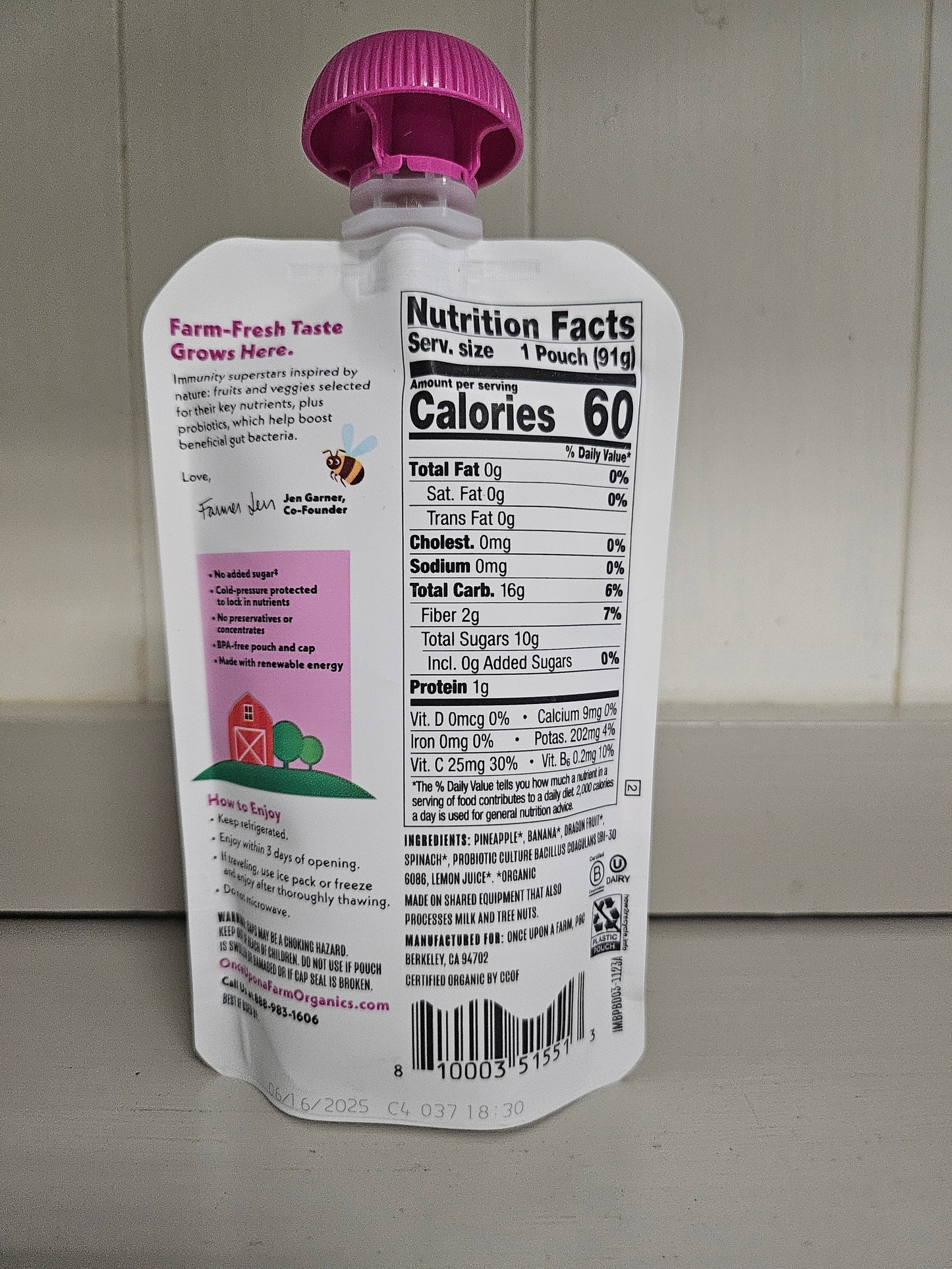 Once Upon A Farm Organic Immunity Blend Pineapple Banana Dragon Fruit