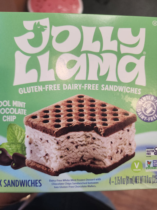 Jolly Llama Gluten Free Dairy Free Sandwich Cool mint Chocolate chip