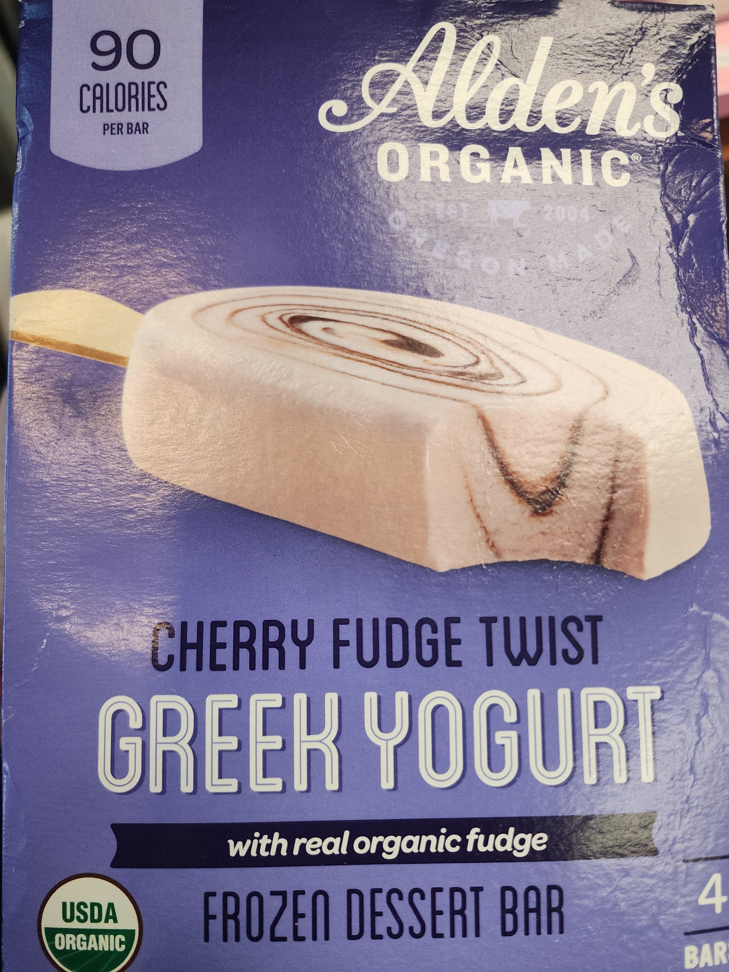 Alden's Organic Cherry Fudge Twist Greek Yogurt Frozen Bar